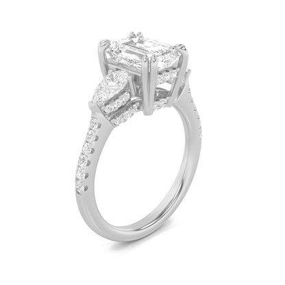 14K White Gold 3.0 CTTW Lab Grown Diamond Emerald Cut Ring, Sizes 5 to 10