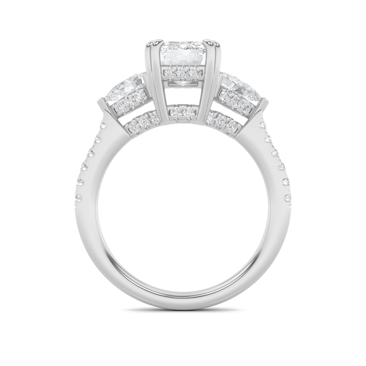 14K White Gold 3.0 CTTW Lab Grown Diamond Emerald Cut Ring, Sizes 5 to 10