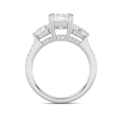 14K White Gold 3.0 CTTW Lab Grown Diamond Emerald Cut Ring, Sizes 5 to 10