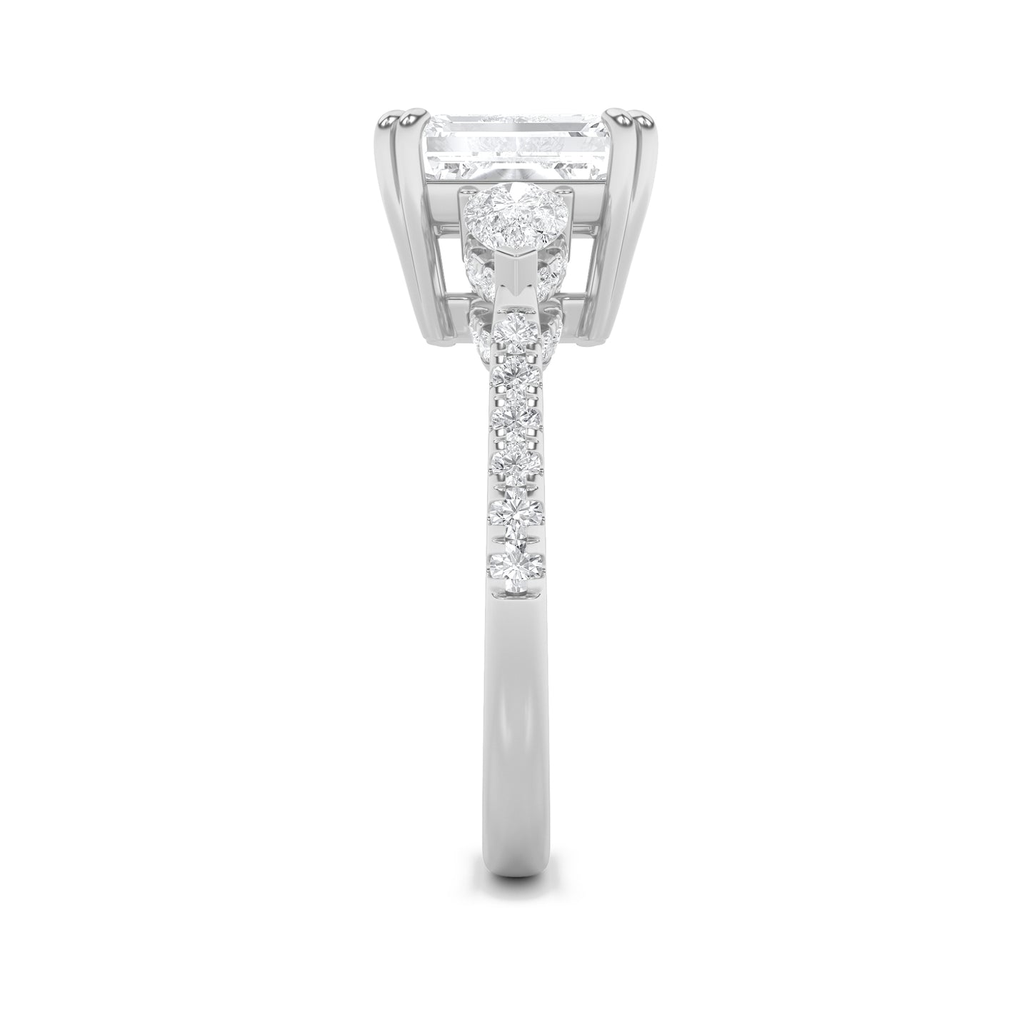 14K White Gold 3.0 CTTW Lab Grown Diamond Emerald Cut Ring, Sizes 5 to 10