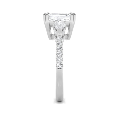 14K White Gold 3.0 CTTW Lab Grown Diamond Emerald Cut Ring, Sizes 5 to 10