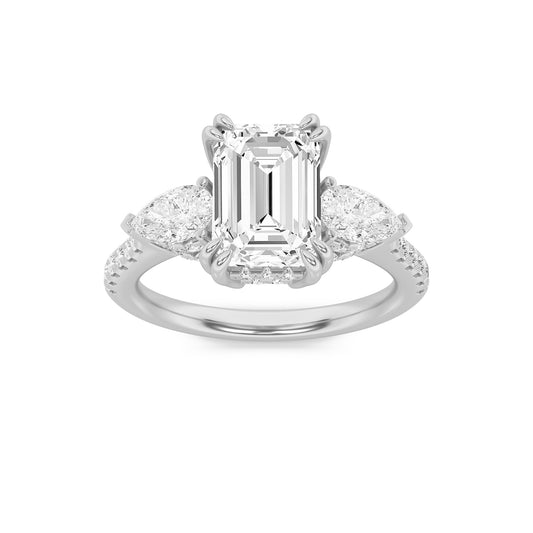 14K White Gold 3.0 CTTW Lab Grown Diamond Emerald Cut Ring, Sizes 5 to 10