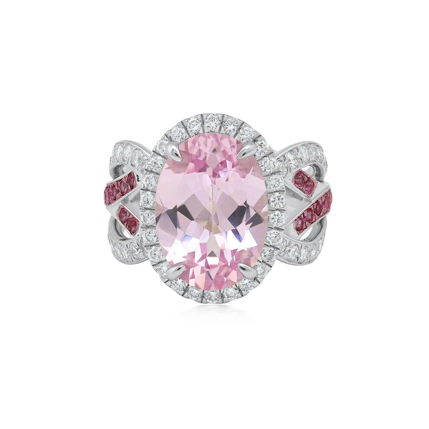 Sterling Silver 7.8 CTTW Lab Grown Diamond With Lab Grown Kunzite Gemstone Ring