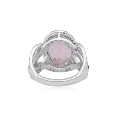 Sterling Silver 7.8 CTTW Lab Grown Diamond With Lab Grown Kunzite Gemstone Ring