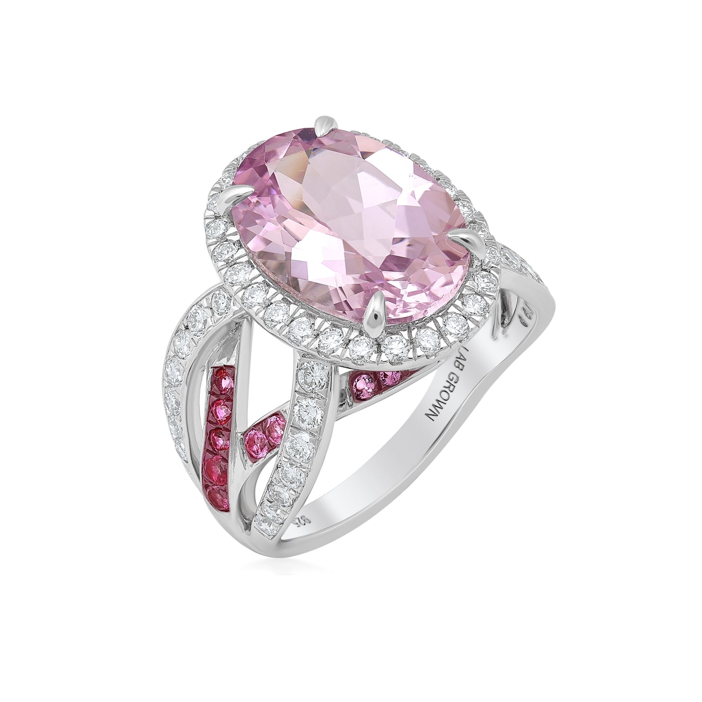 Sterling Silver 7.8 CTTW Lab Grown Diamond With Lab Grown Kunzite Gemstone Ring