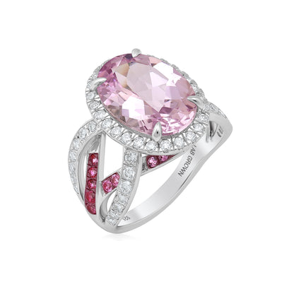 Sterling Silver 7.8 CTTW Lab Grown Diamond With Lab Grown Kunzite Gemstone Ring