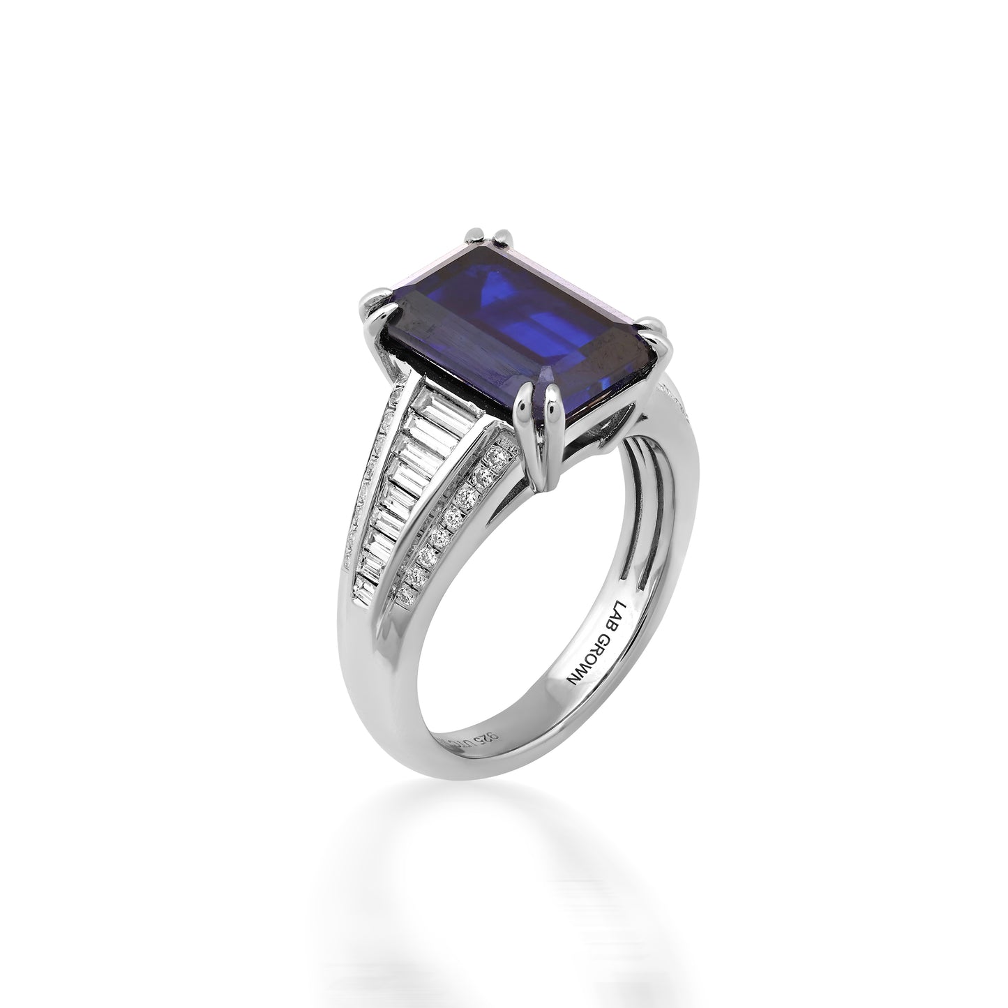 Sterling Silver 5.8 CTTW Lab Grown Diamond With Sapphire Ring