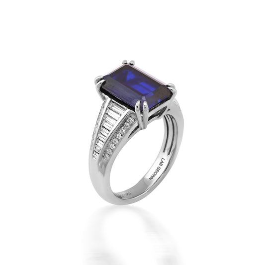 Sterling Silver 5.8 CTTW Lab Grown Diamond With Sapphire Ring