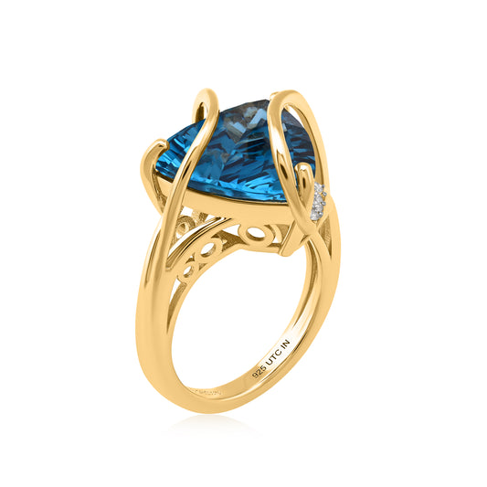 Sterling Silver 10.7 CTTW Lab Grown Diamond With Electric Blue Gemstone Ring