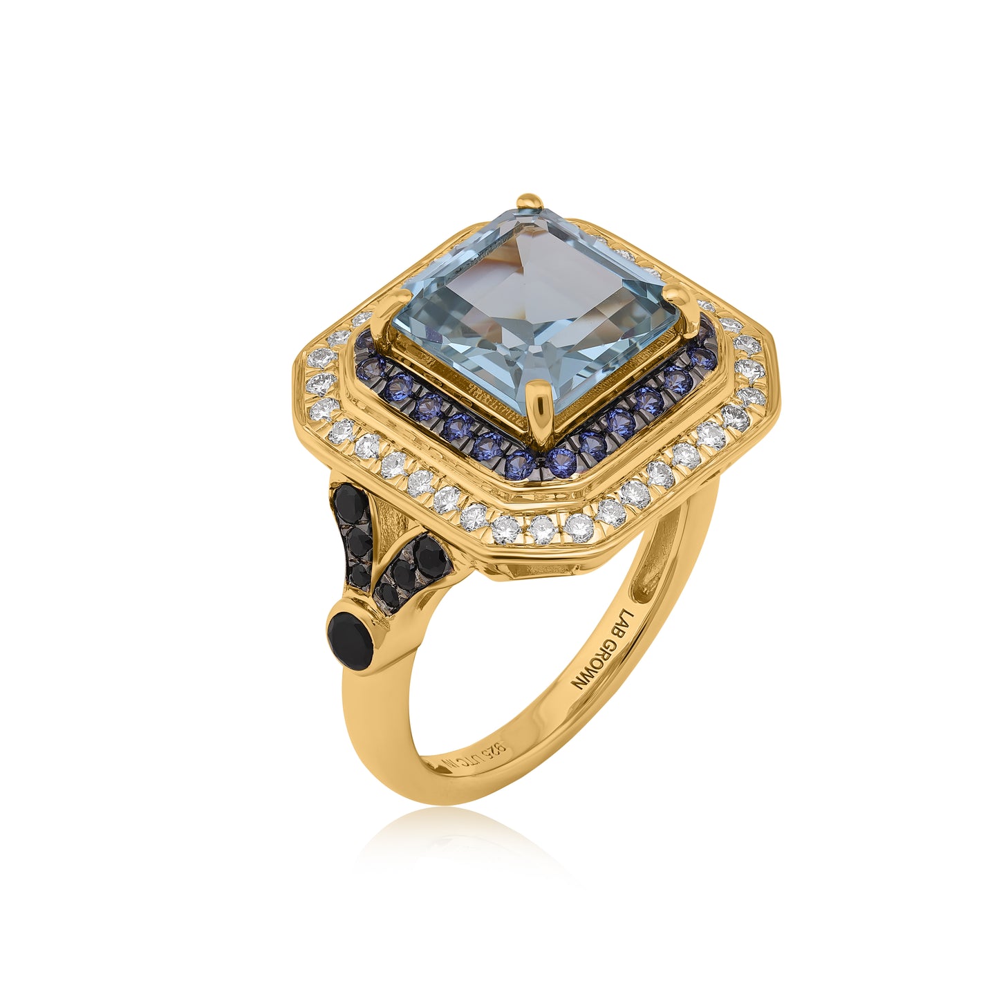 Sterling Silver 4.7 CTTW Lab Grown Diamond With Topaz, Spinel And Tanzanite Ring