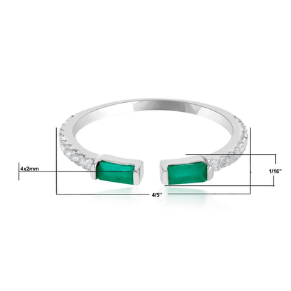14K White Gold Emerald and White Topaz Cuff Ring, Size 7