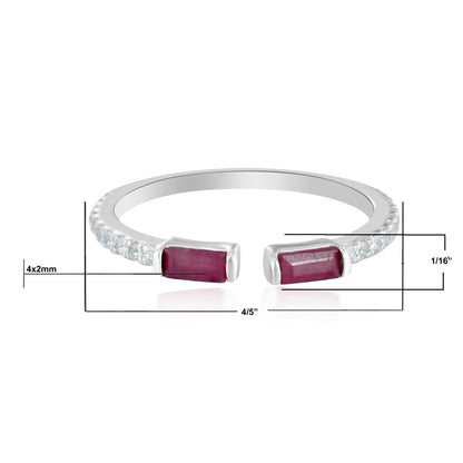 14K White Gold Ruby and White Topaz Cuff Ring, Size 7