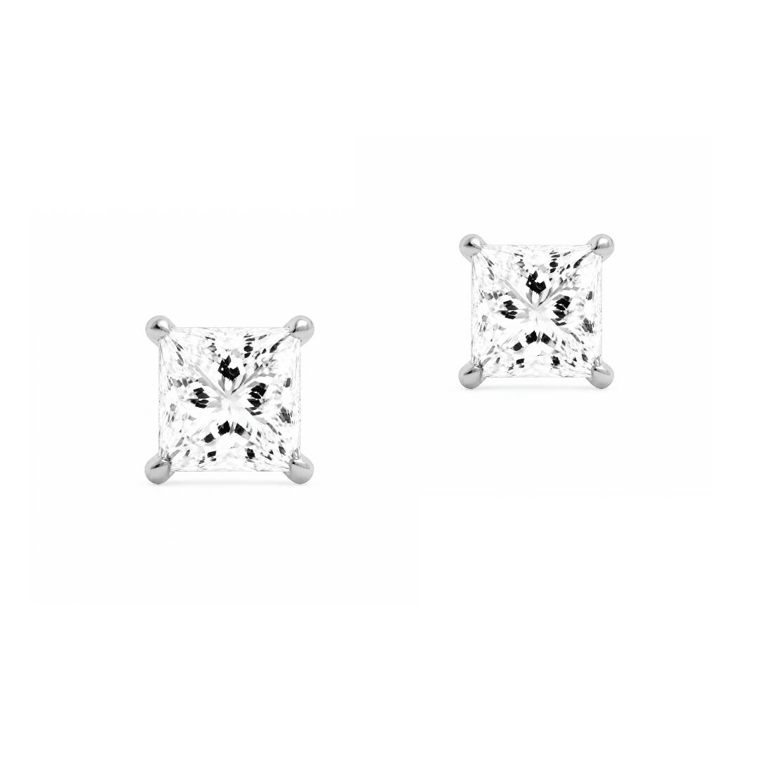 14K White Gold 1.0 CTTW Lab Grown Diamond Princess Cut Stud Earrings