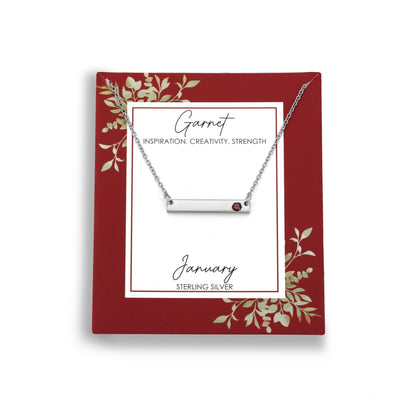 GEMISTRY 925 Sterling Silver Bar Necklace with Genuine Garnet Stone For Women & Girls With 16 + 4 Inch Extender Cable Chain Birthstone Jewelry Gift For Her Birthday|Wedding|Anniversary