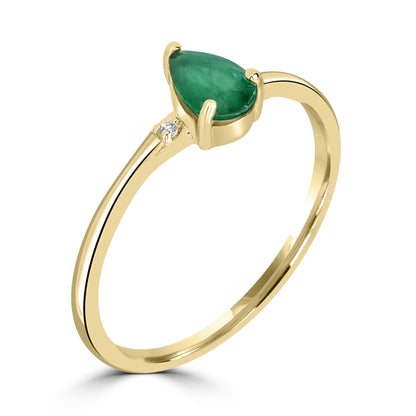 Dew 14K Gold Over Sterling Silver Emerald and White Topaz Gemstone Stackable Pear Ring, Sizes 6 to 8