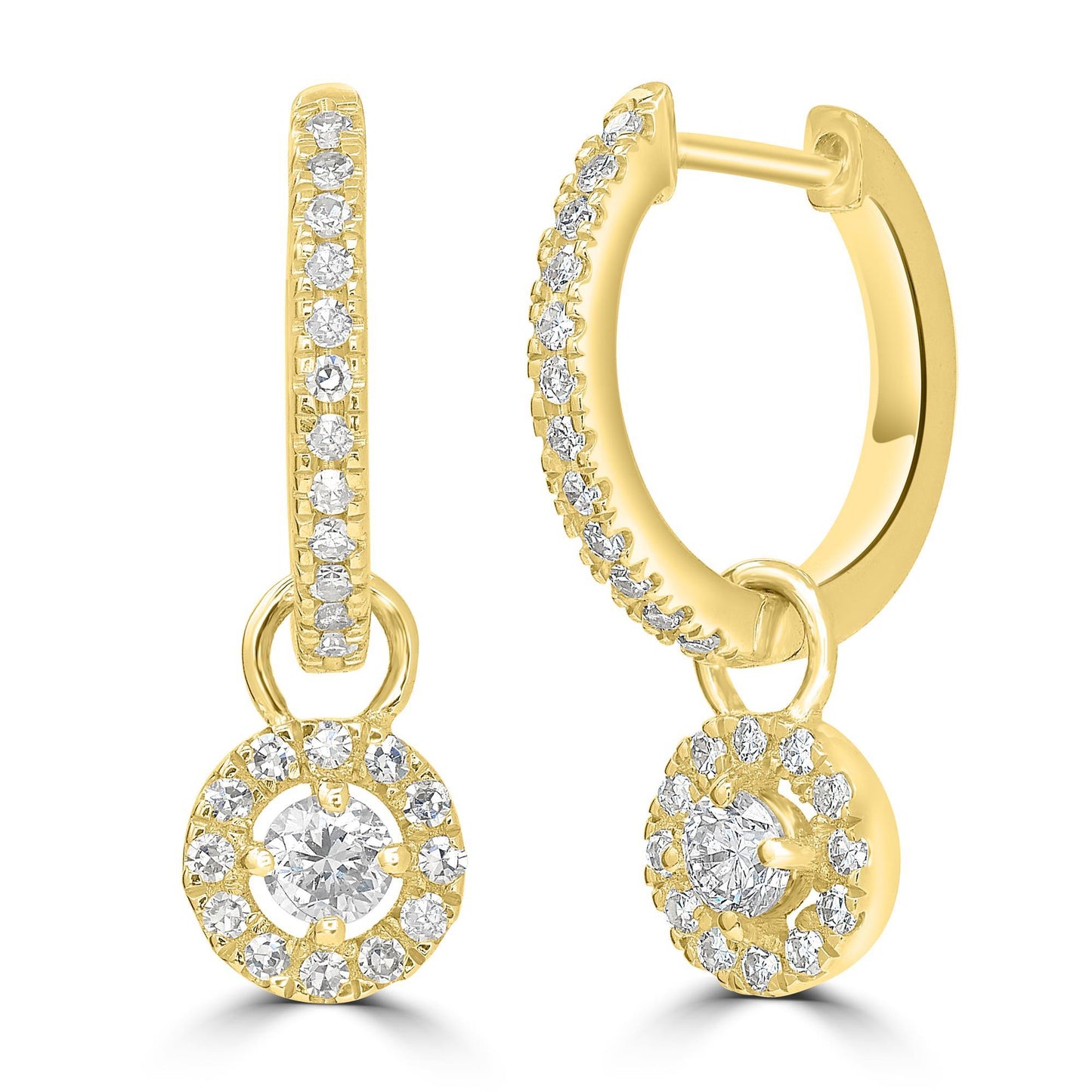 GEMISTRY Women 14K Yellow Gold, Round White Diamond Dangle Earring. April Birthstone Month, Gift For Her.