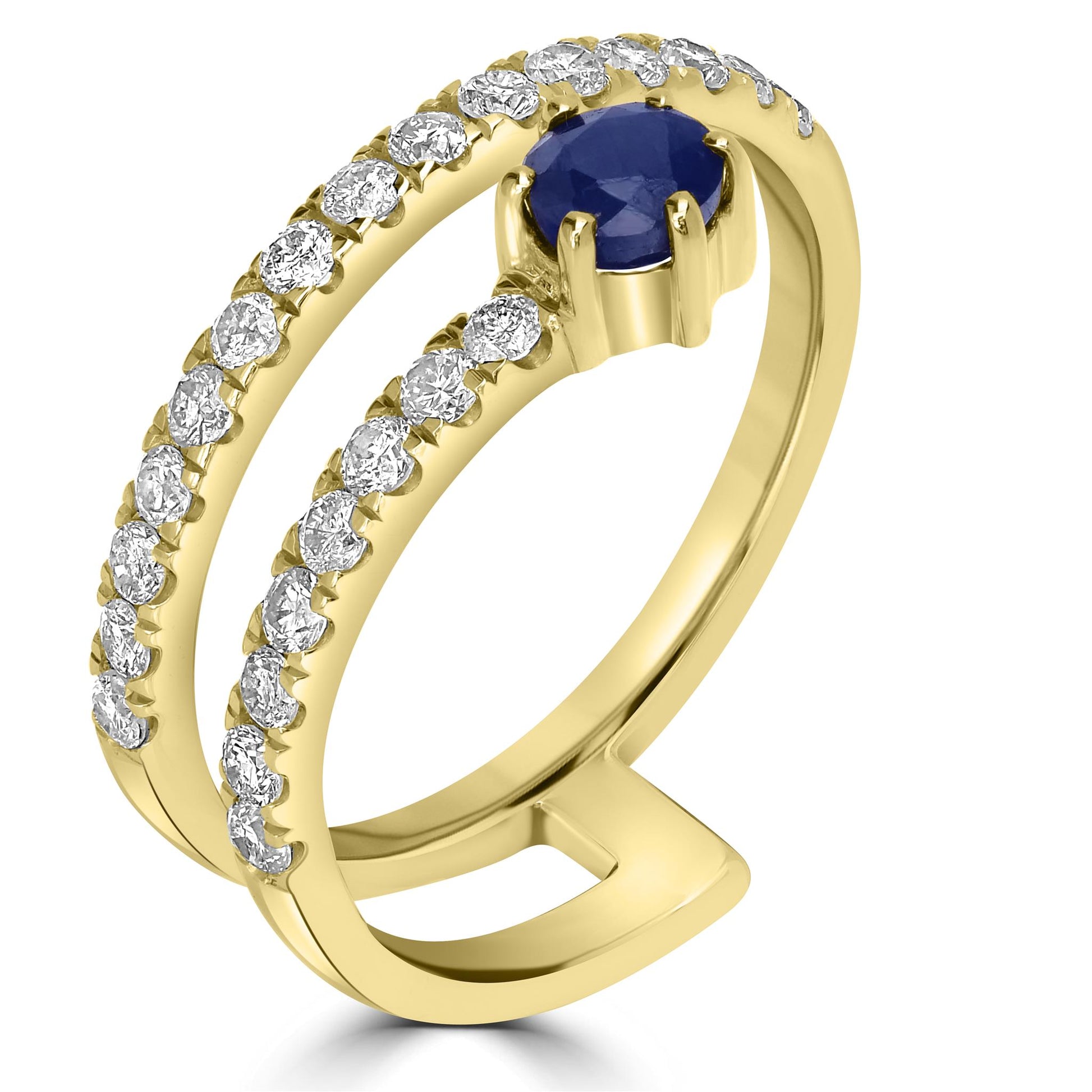 Haley 14k Gold Blue Sapphire Gemstone Bypass Stackable Ring