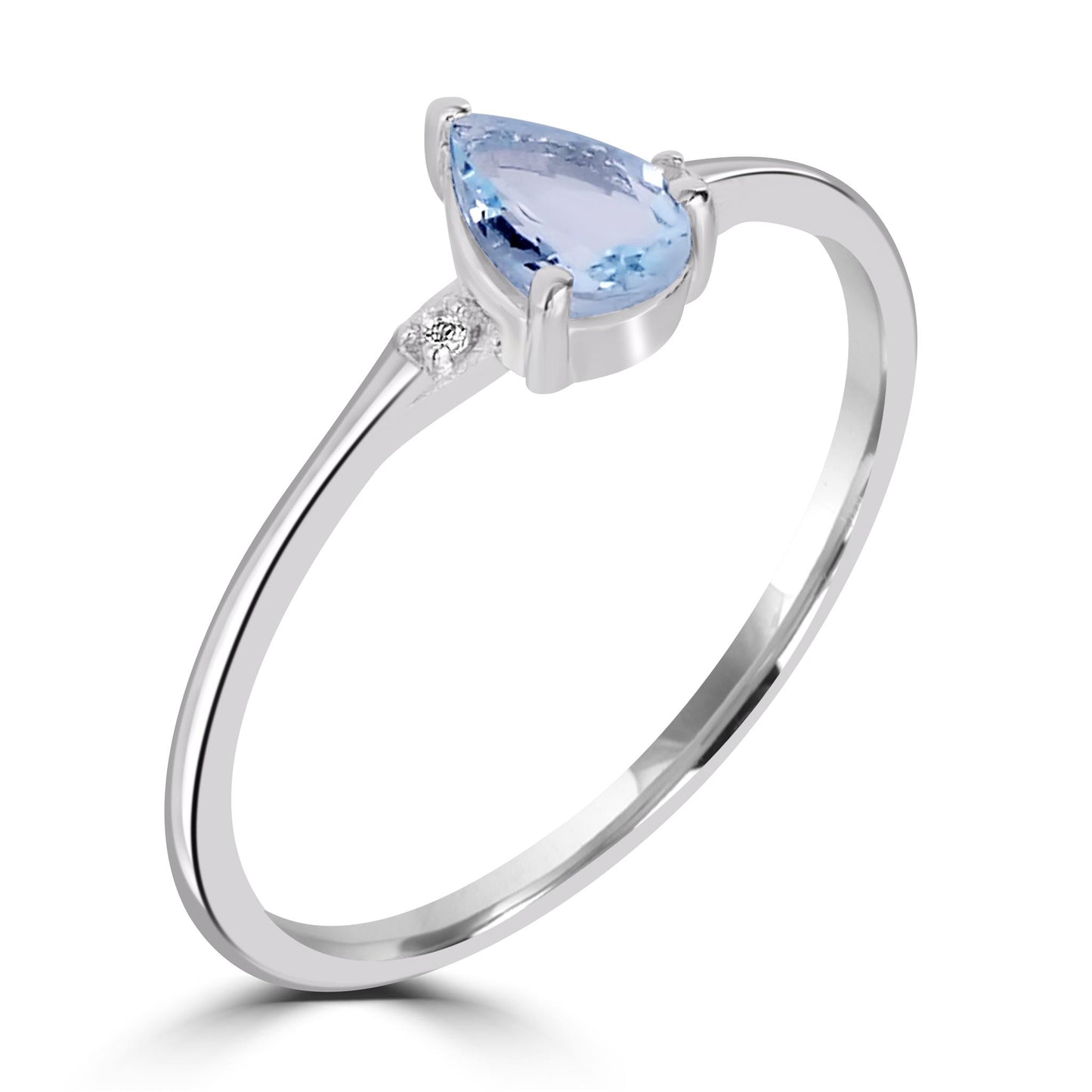 Dew Sterling Silver Aquamarine and White Topaz Gemstone Stackable Pear Ring, Sizes 6 to 8