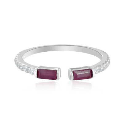 14K White Gold Ruby and White Topaz Cuff Ring