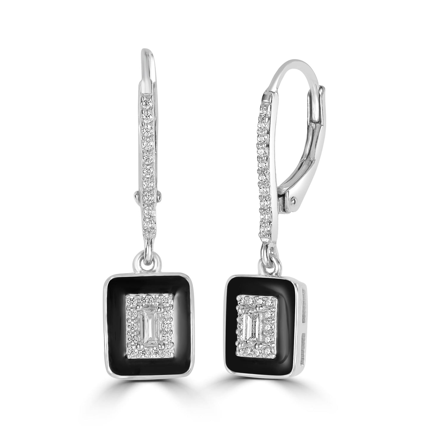 Gemistry Judy Crowell Jewelry Sterling Silver Black Enamel Square Cubic Zirconia Leverback Earrings