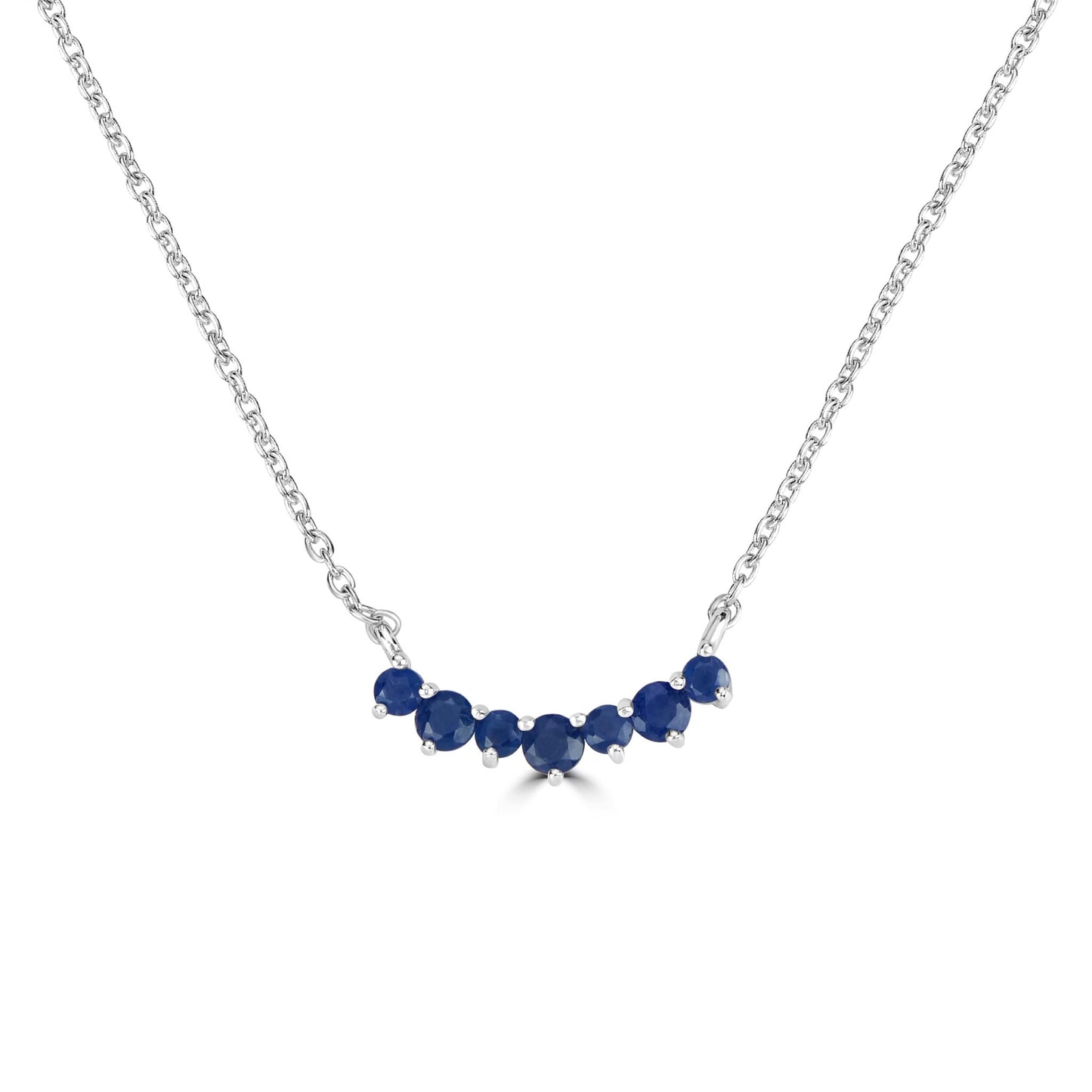 Grace Sterling Silver Round Blue Sapphire Gemstone Curved Bar Necklace, 18 Inches