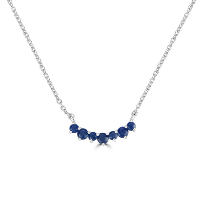 Grace Sterling Silver Round Blue Sapphire Gemstone Curved Bar Necklace, 18 Inches