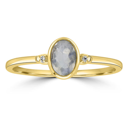 Kate 14K Gold Over Sterling Silver Moonstone and White Topaz Stackable Oval Ring, Sizes 6 to 8