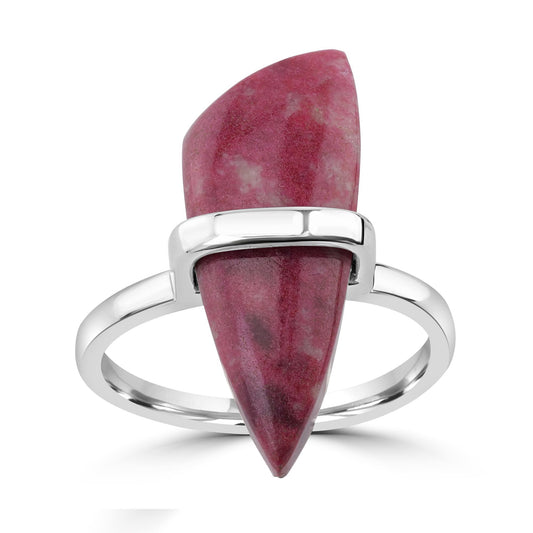 GG Collection Sterling Silver Thulite Gemstone Wrapped Triangular Ring, Sizes 5 to 9