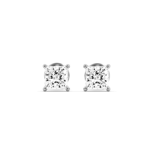 14K White Gold 5.0 CTTW Lab Grown Diamond Princess Cut Stud Earrings