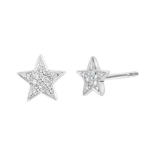 Gemistry Womens or Girls 14K White Gold, Round White Diamond Star Stud Earrings April Birthstone Month, Gift For Her (GH Color, SI1 Clarity)