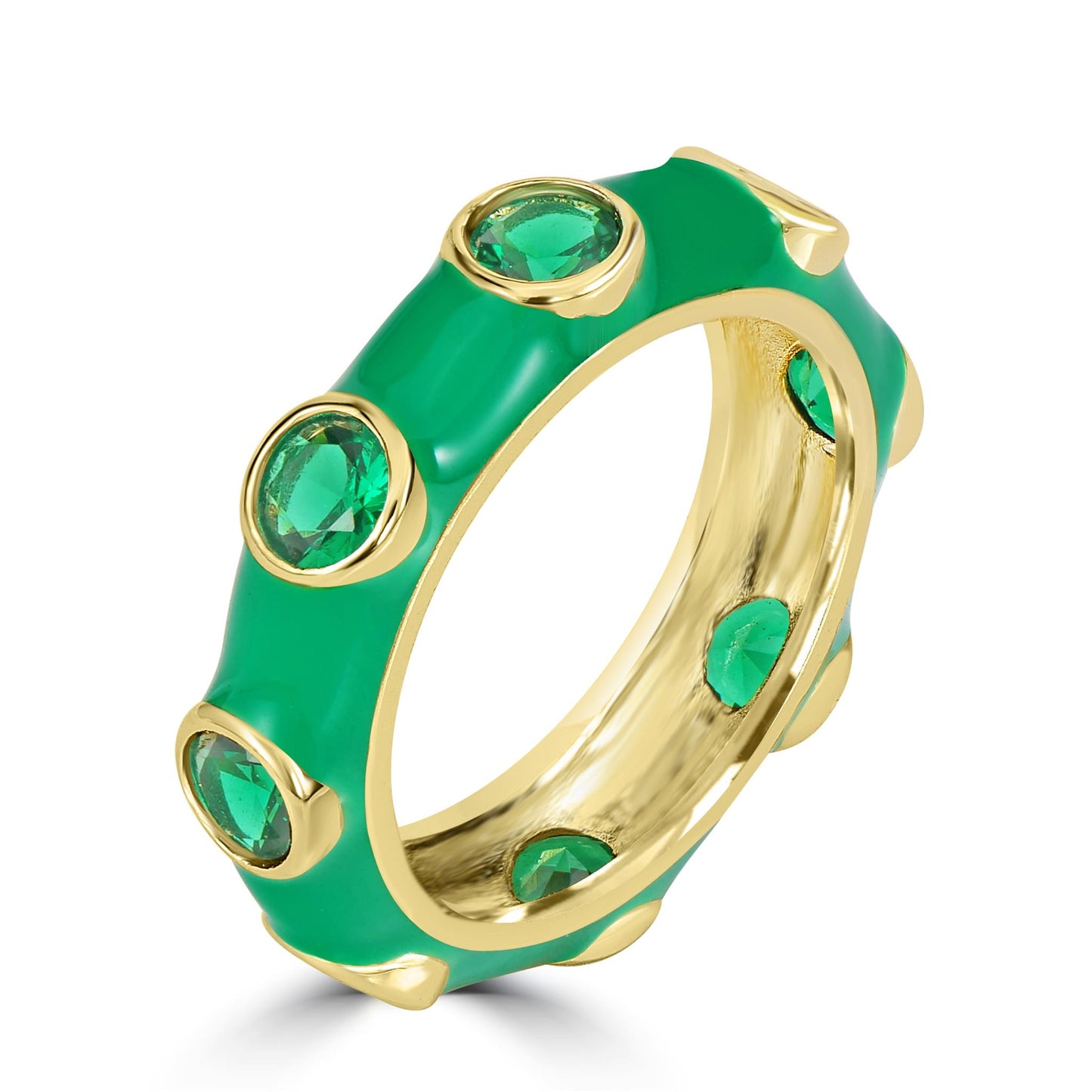 Bob Mackie Gold Over Brass Emerald Green Enamel Green Cubic Zirconia Band Ring, Sizes 6 to 8