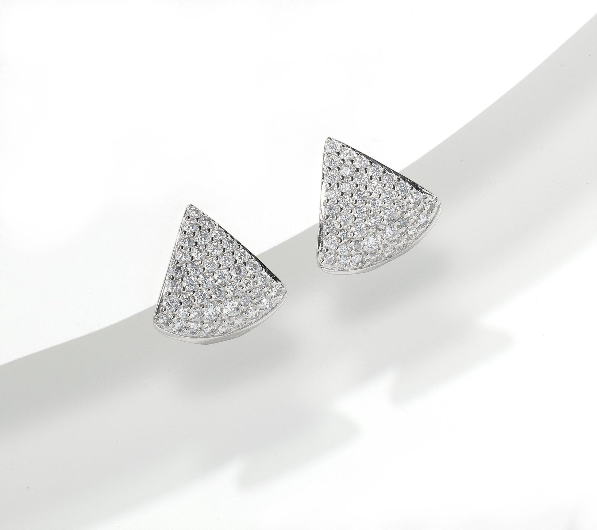 Kathy Levine Sterling Silver Cubic Zirconia Pave Trillion Stud Earrings