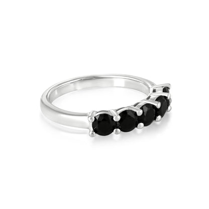 Sterling Silver Black Onyx 5-Stone Ring , Sizes 7 to 9