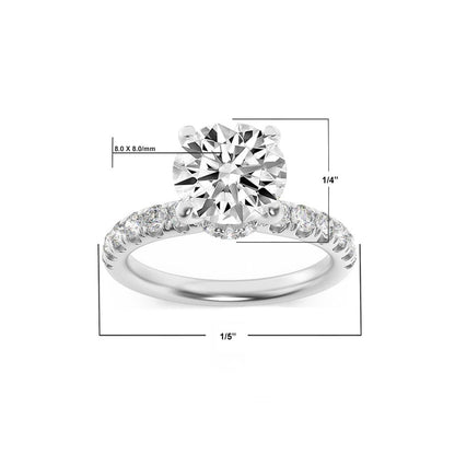 14K White Gold Lab Grown Diamond 2.50 CTTW Round Cut Center Stone Ring