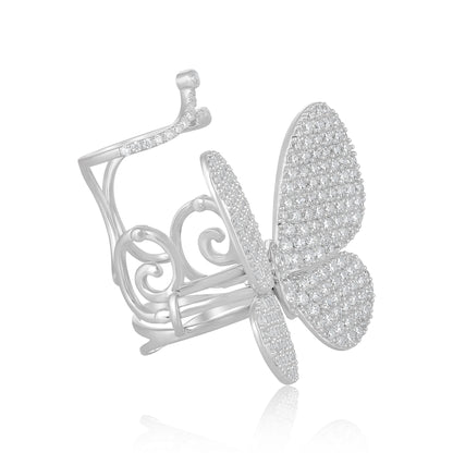 Judy Crowell Jewelry Sterling Silver Cubic Zirconia Butterfly Cocktail Ring, Sizes 6 to 9