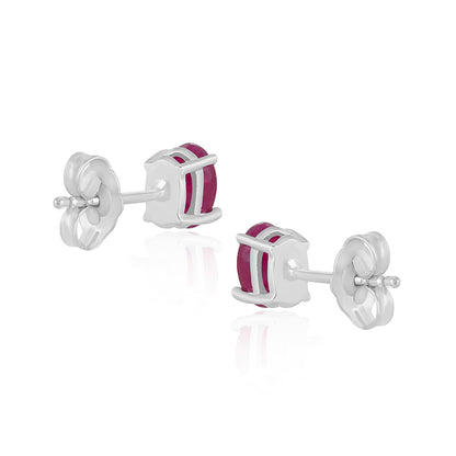 14K White Gold Oval Ruby Stud Earrings