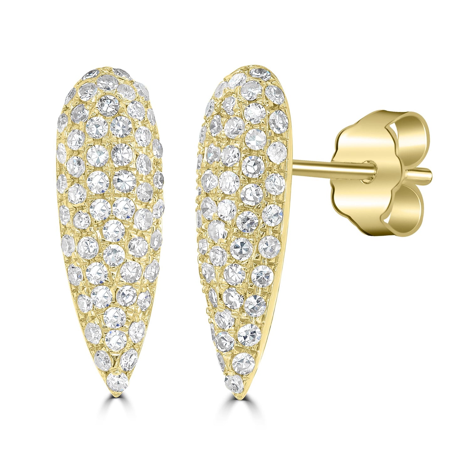 14K Gold 0.42 Carat Round Diamond Elongated Pear Stud Earrings