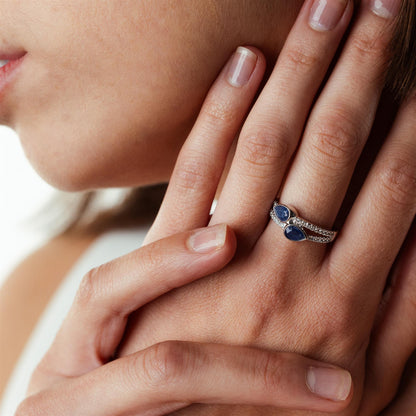 14K White Gold Sapphire and White Topaz Bypass Ring