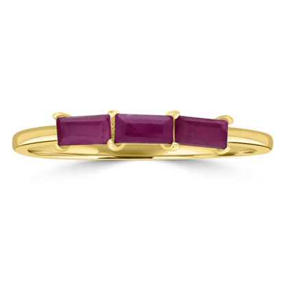 Heidi 14K Gold Over Sterling Silver Ruby Gemstone Stackable 3-Stone Baguette Ring, Sizes 6 to 8