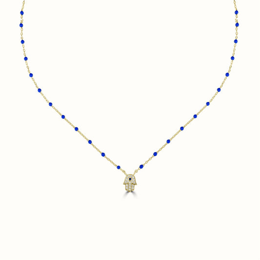 Bob Mackie Jewelry 14K Gold Over Brass Aqua Blue and White Cubic Zirconia Hamsa Hand Pendant Necklace, 16-18 Inches