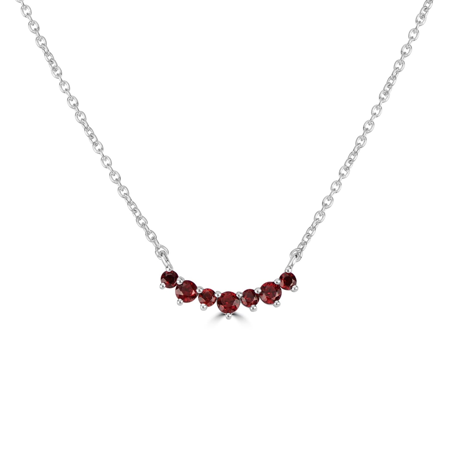 Grace Sterling Silver Round Garnet Gemstone Curved Bar Necklace, 18 Inches