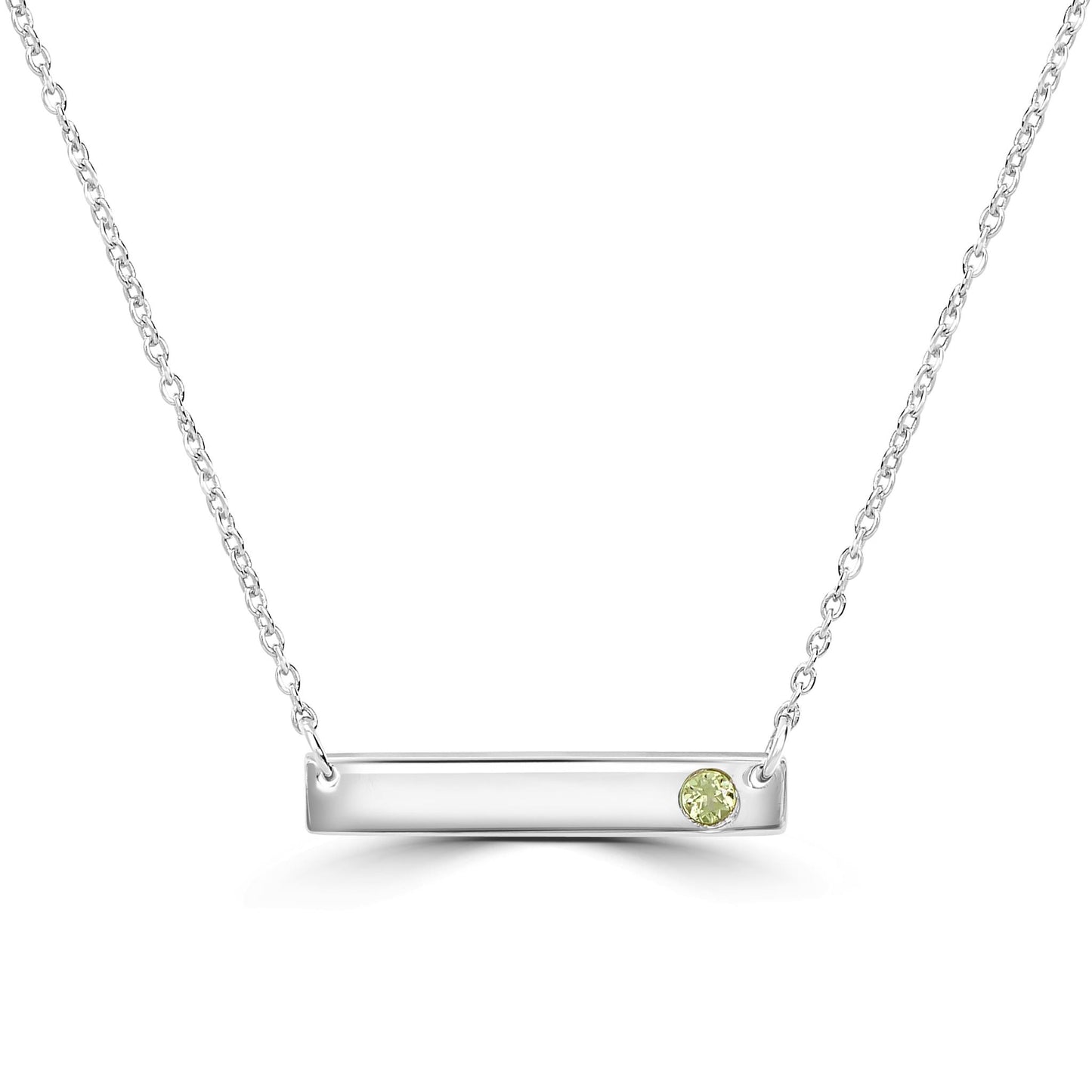 Gemistry 925 Sterling Silver Bar Necklace with Genuine Peridot Stone For Women & Girls With 16 + 4 Inch Extender Cable Chain Birthstone Jewelry Gift For Her Birthday|Wedding|Anniversary