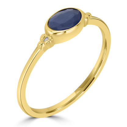 East-West 14K Gold Over Sterling Silver Blue Sapphire Stackable Solitaire Bezel Ring, Sizes 6 to 8