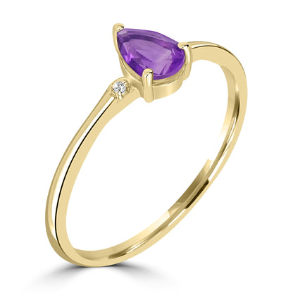 Dew 14k Gold over Sterling Silver Amethyst Gemstone Stackable Pear Ring