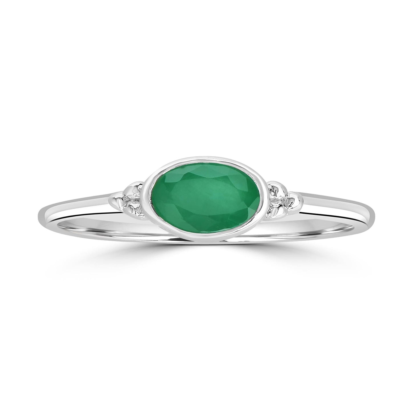 East-West Sterling Silver Emerald Stackable Solitaire Bezel Ring, Sizes 6 to 8