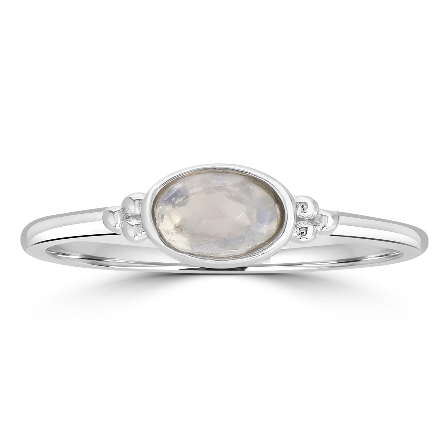 East-West Sterling Silver Moonstone Stackable Solitaire Bezel Ring, Sizes 6 to 8