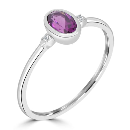 Kate Sterling Silver Rhodolite and White Topaz Stackable Oval Ring, Sizes 6 to 8