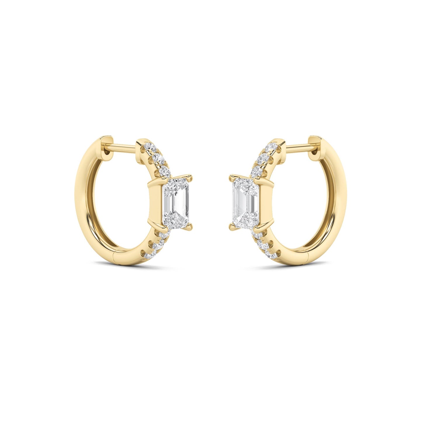 14K Gold 1.5 CTTW Lab Grown Diamond Emerald Cut Hoop Earrings