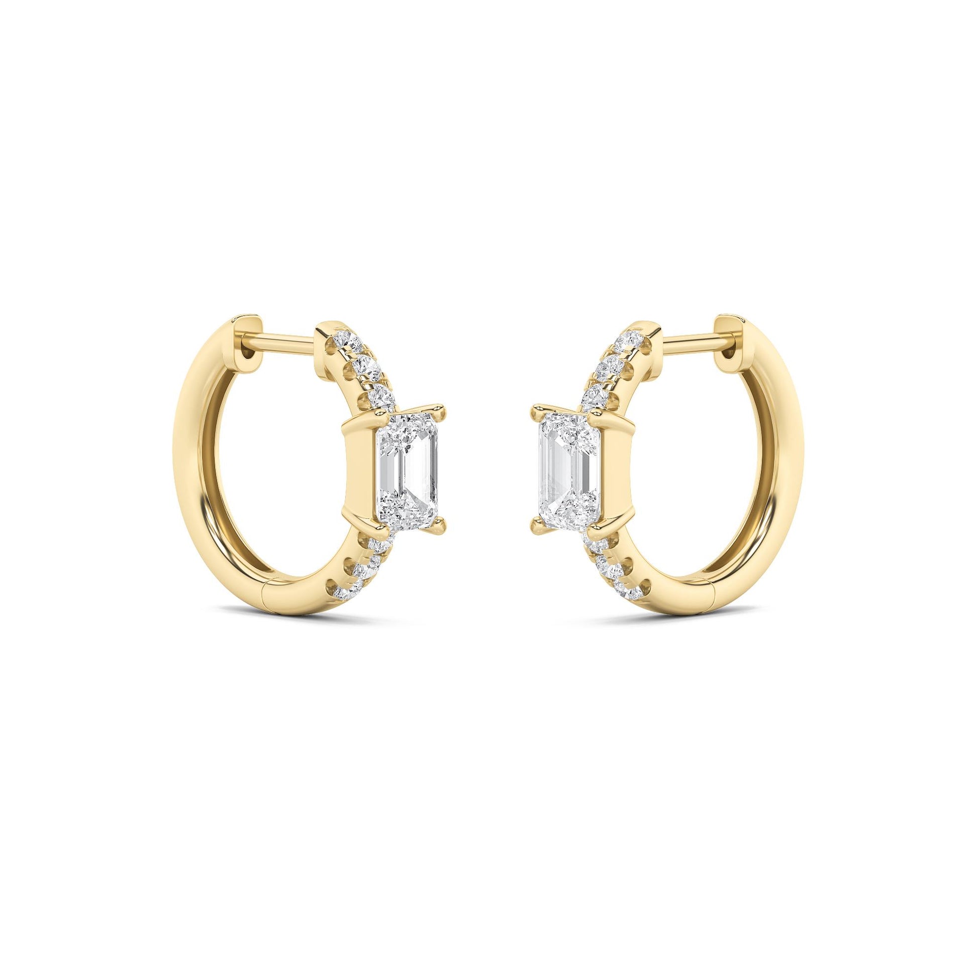 14K Gold 1.5 CTTW Lab Grown Diamond Emerald Cut Hoop Earrings