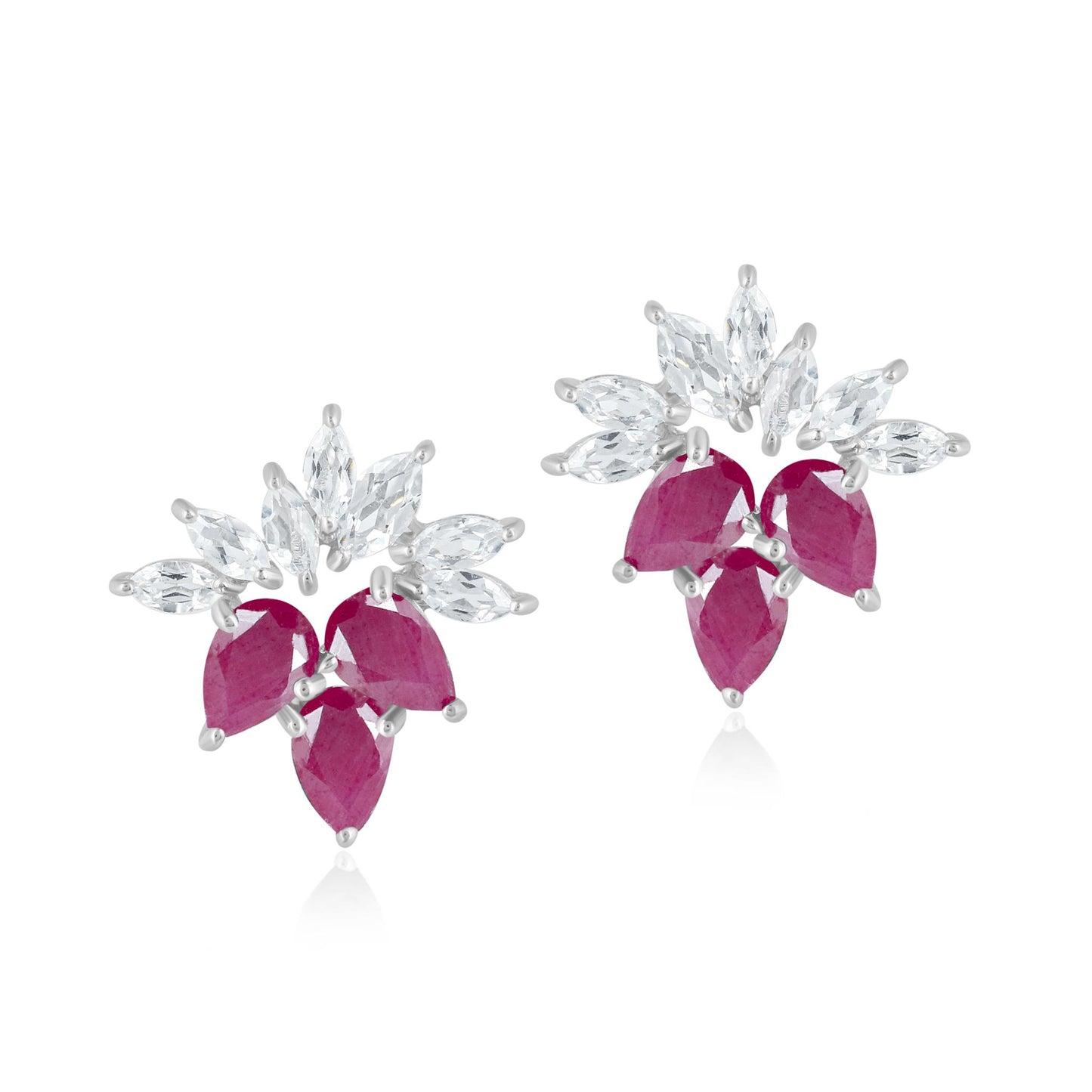 14K White Gold Ruby and White Topaz Stud Earrings